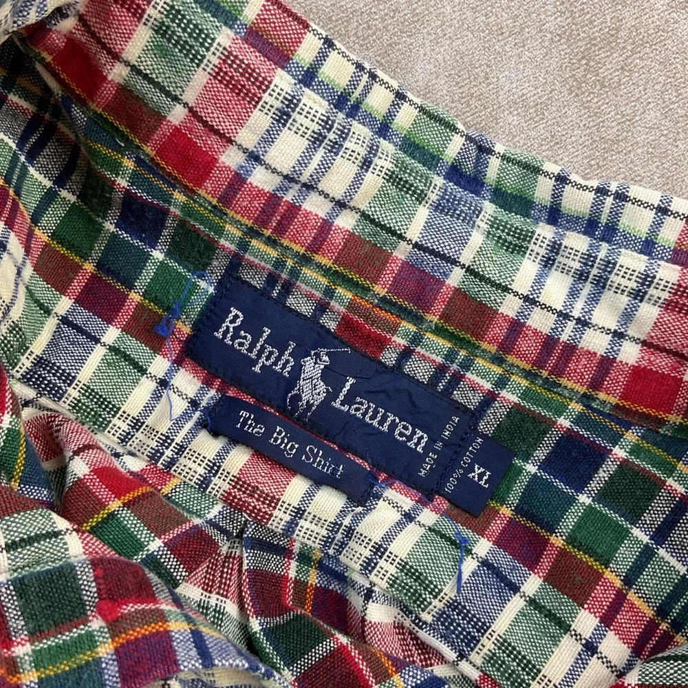Vintage Ralph Lauren Shirt Men Sz XL The Big Shirt 90s Flannel Plaid Long Sleeve